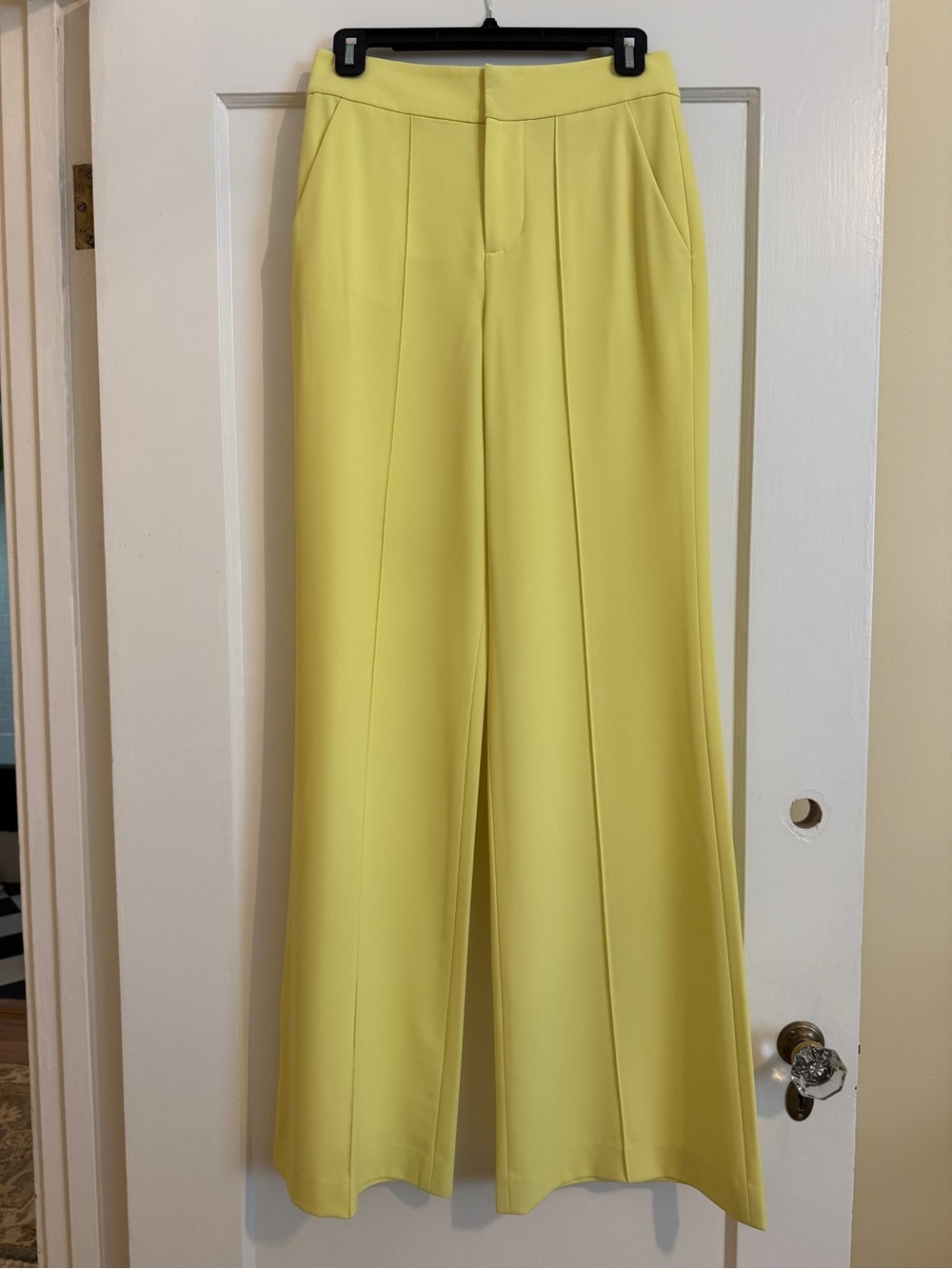Alice + Olivia High Waist Wide-Leg Lemon Yellow Crepe Women’s Pants